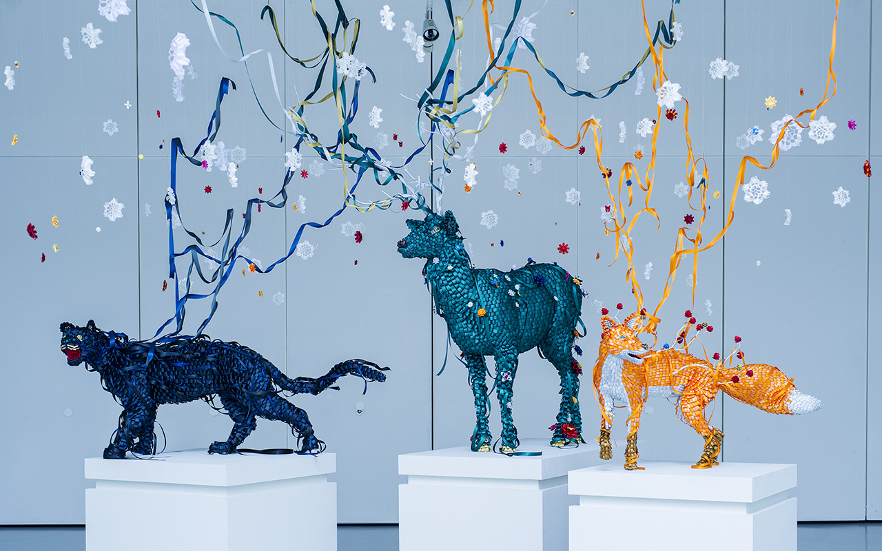 Ceremonial Dragons and Colorful Cactus Gardens Formed from Intricately Worked Ribbon