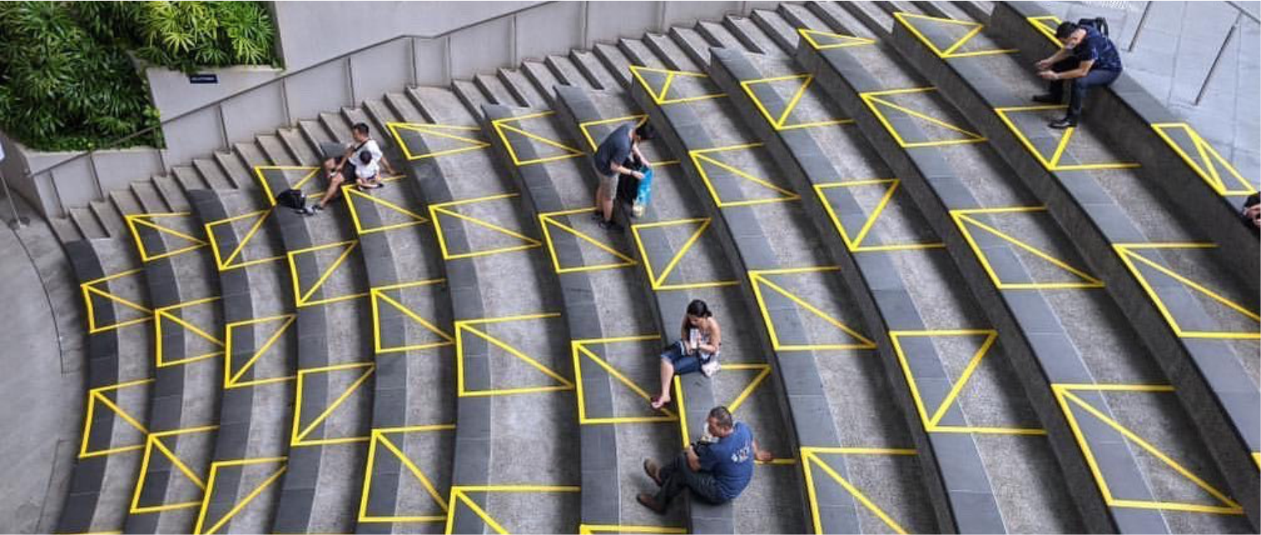 Bright Tape Promoting Social Distancing Transforms Public Architecture in Singapore